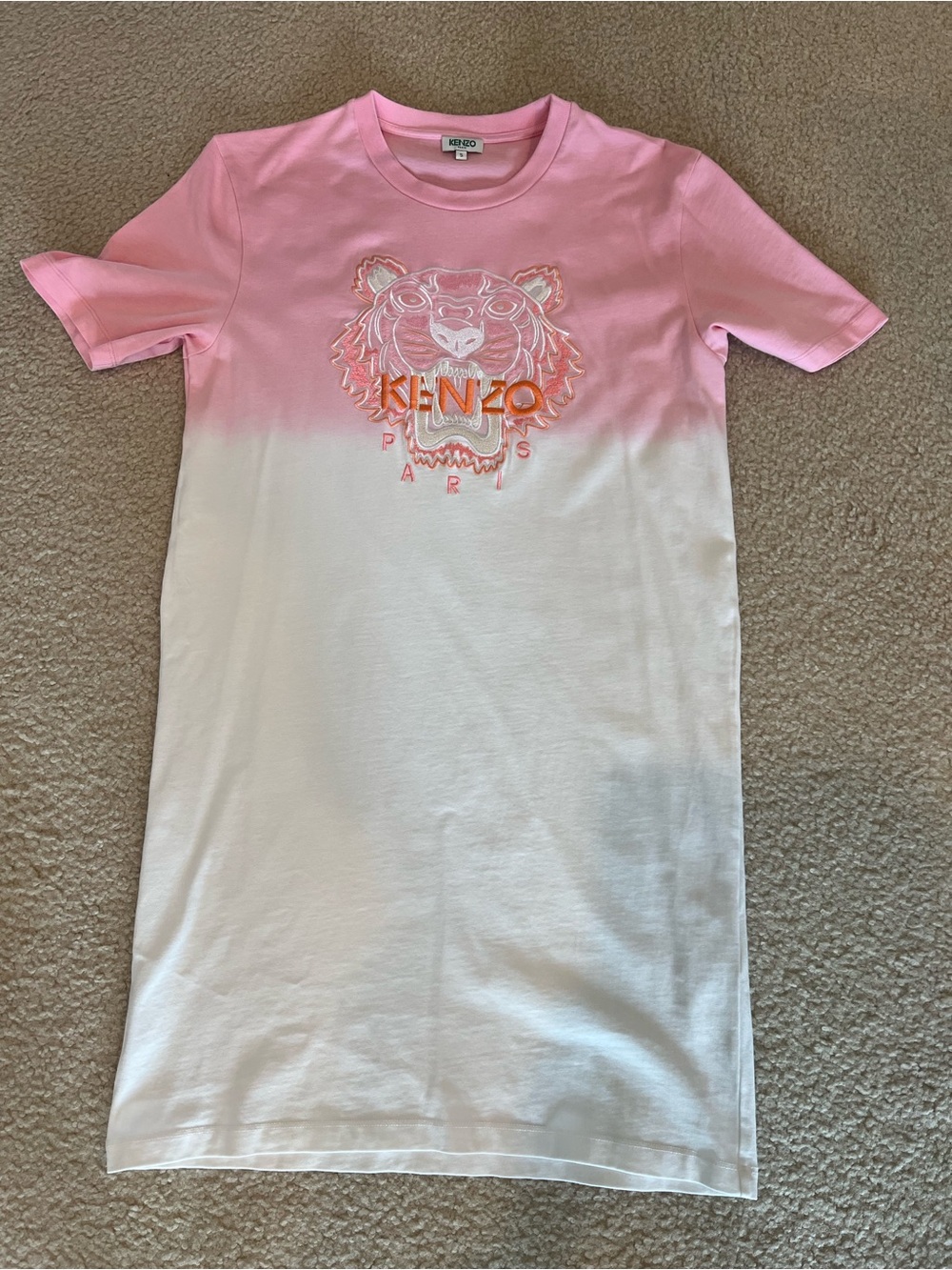Kenzo Pink to White Dip-Dye Tiger Logo Tee Dress